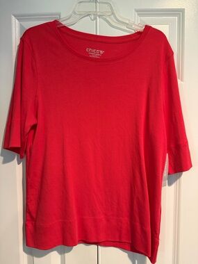 Chico's Bright Coral Short-Sleeve Pima Cotton Knit Tee NWT